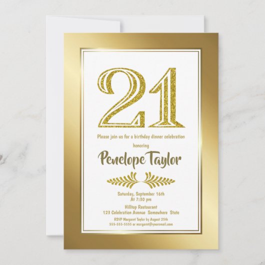 Invitation Soirée Gold 21st Birthday (Devant)