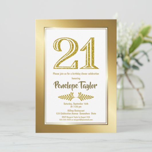 Invitation Soirée Gold 21st Birthday (Debout devant)