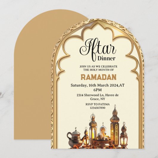 Invitation Soirée Gold Iftar Ramadan kareem 2025 (Devant / Derrière)