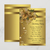 Invitation Soirée Gold Poinsettia Gold Christmas (Devant / Derrière)