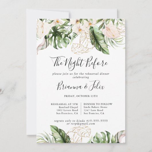 Invitation Soirée Gold Tropical Avant Le Dîner De Répétition (Devant)