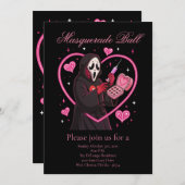 Invitation Soirée Halloween au masque rose (Devant / Derrière)