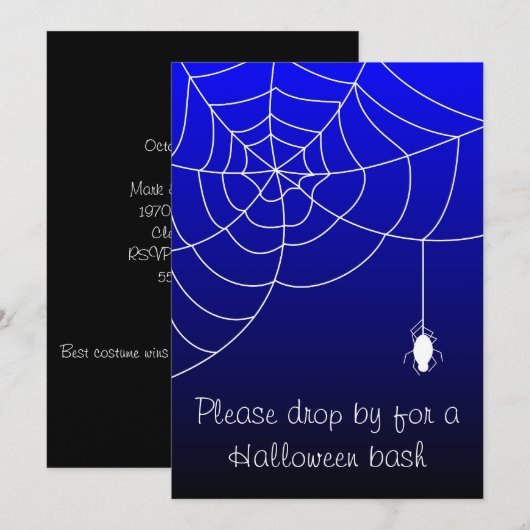 Invitation Soirée Halloween Blue Web of Fright (Devant / Derrière)