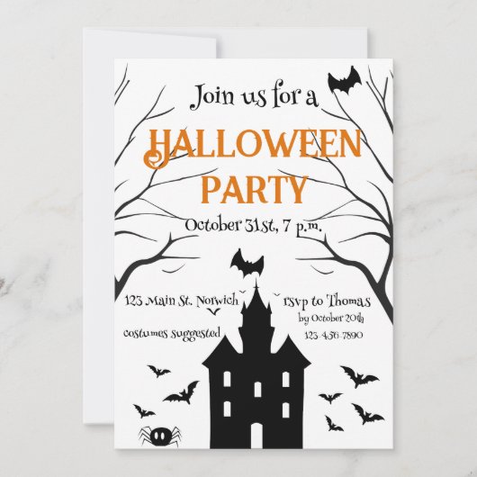 Invitation Soirée Halloween dans une maison hantée (Devant)