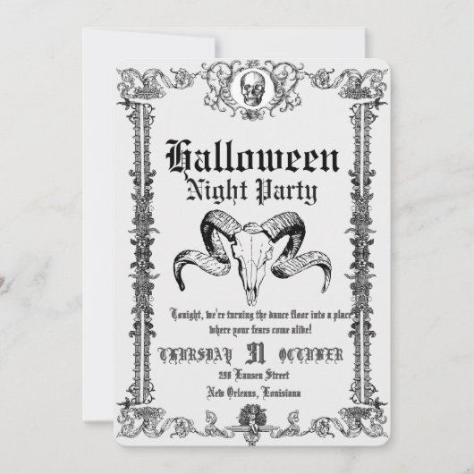 Invitation Soirée Halloween Danse de Crâne Gothique Rétro (Devant)