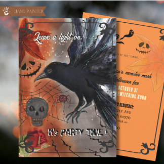 Invitation Soirée Halloween de corbeau gothique Nuit Sombre