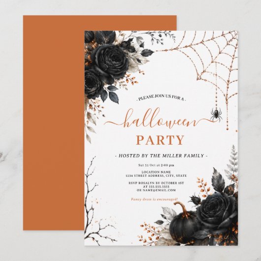 Invitation Soirée Halloween élégante gothique (Devant / Derrière)
