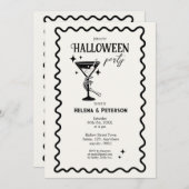 Invitation Soirée Halloween en noir et blanc rétro amusant (Devant / Derrière)