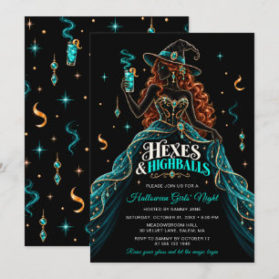 Invitation Soirée Halloween entre filles Hexes & Highballs