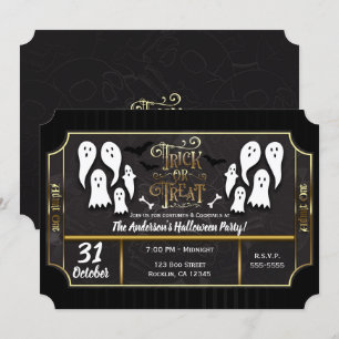 Invitation Soirée Halloween fantômes 'Trick or Treat' noir et