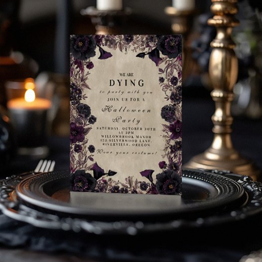 Invitation Soirée Halloween Fleur Violette Gothique