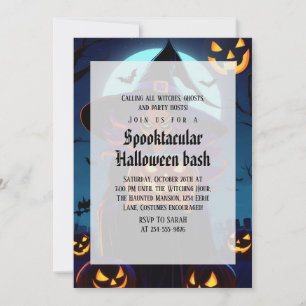 Invitation Soirée Halloween gothique de sorcière effrayante
