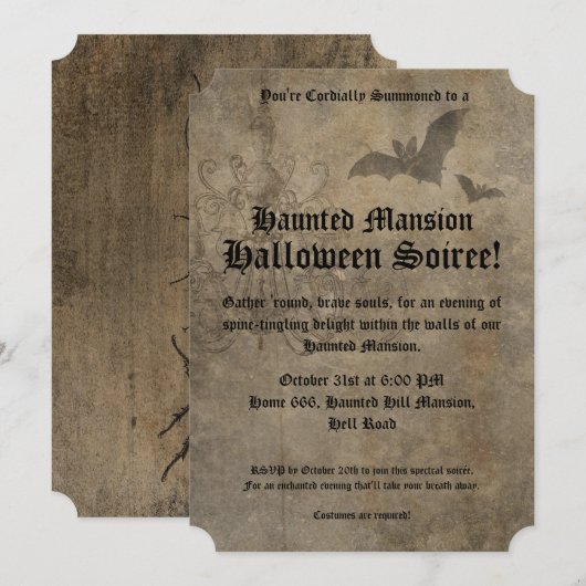 Invitation Soirée Halloween gothique vintage (Devant / Derrière)