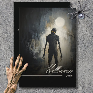 Invitation Soirée Halloween Lune Zombie Noir & Blanc