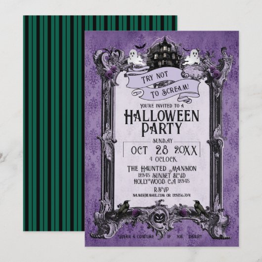Invitation Soirée Halloween Maison Hantée (Devant / Derrière)