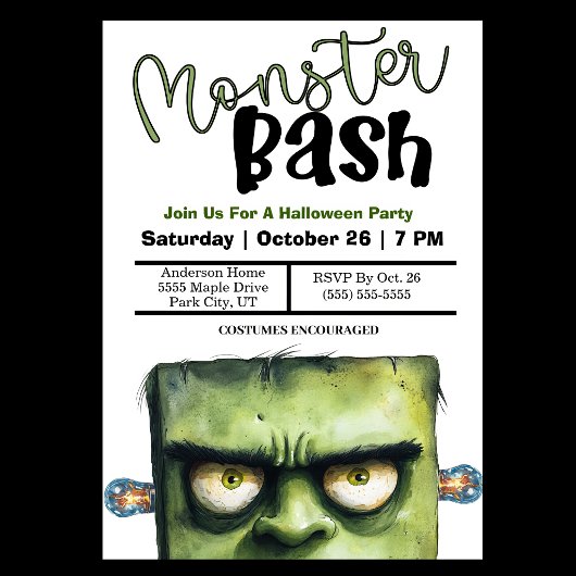 Invitation Soirée Halloween Monster Bash