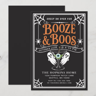 Invitation Soirée Halloween pour adultes avec fantôme, boisso