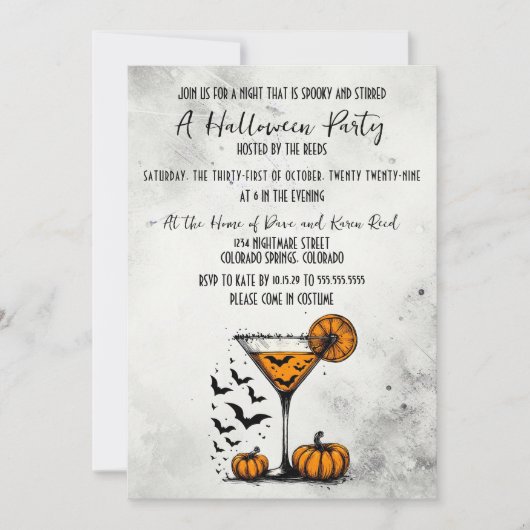 Invitation Soirée Halloween Pumpkin Martini (Devant)
