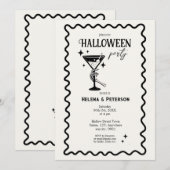 Invitation Soirée Halloween rétro en noir et blanc (Devant / Derrière)