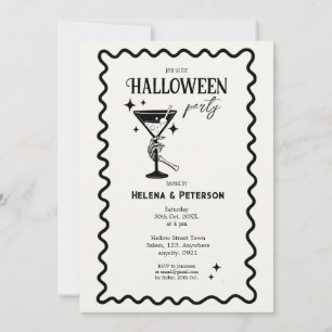 Invitation Soirée Halloween rétro en noir et blanc