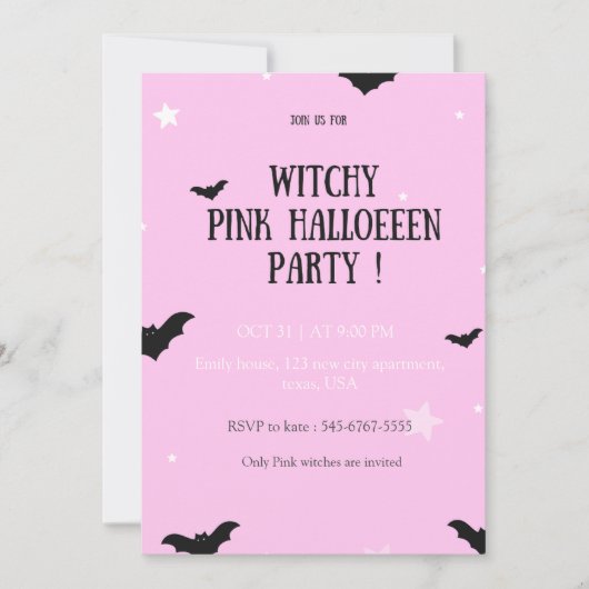 Invitation soirée halloween rose, invitation, (Devant)