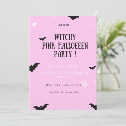 Invitation soirée halloween rose, invitation, (Debout devant)