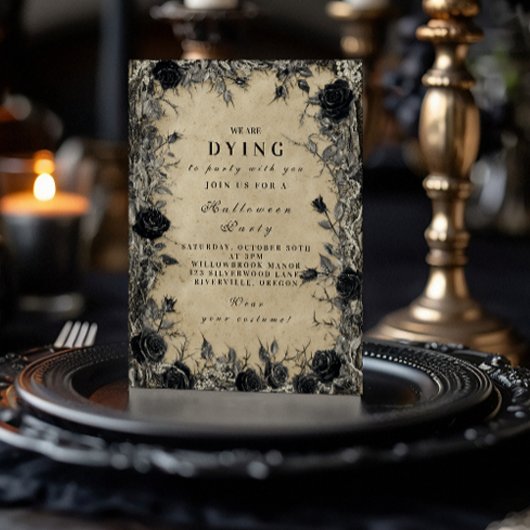 Invitation Soirée Halloween Rose Noire Gothique