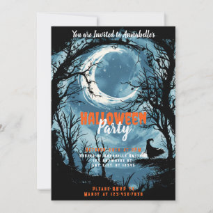 Invitation Soirée Halloween Sorcière Ciel Lune Croissante Éto