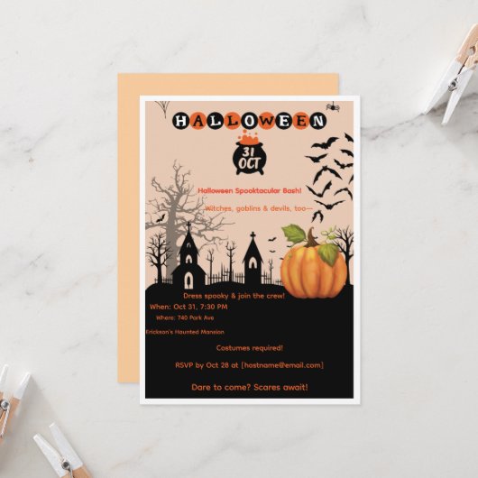 Invitation Soirée Halloween Spectaculaire (Devant/Arrière en situation)