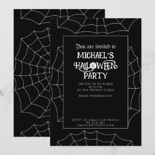 Invitation soirée Halloween toile d'araignée noir et blanc