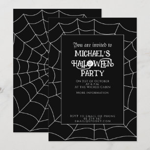Invitation soirée Halloween toile d'araignée noir et blanc