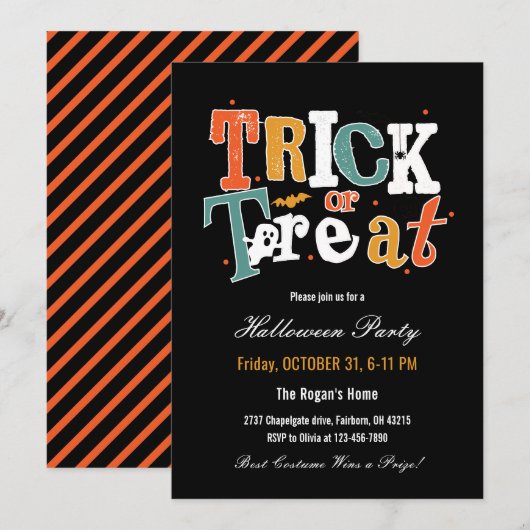 Invitation Soirée Halloween Trick or Treat (Devant / Derrière)