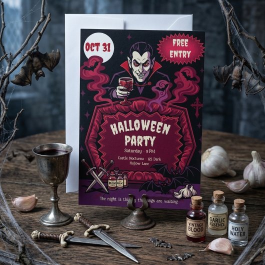 Invitation Soirée Halloween Vampire Vintage