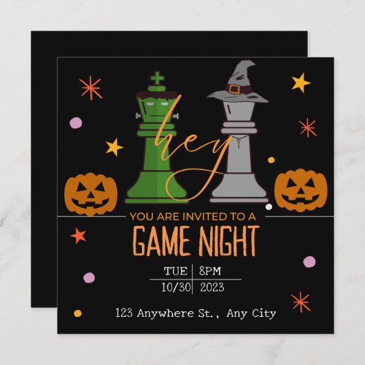 Invitation soirée jeu d'échecs halloween (Devant / Derrière)