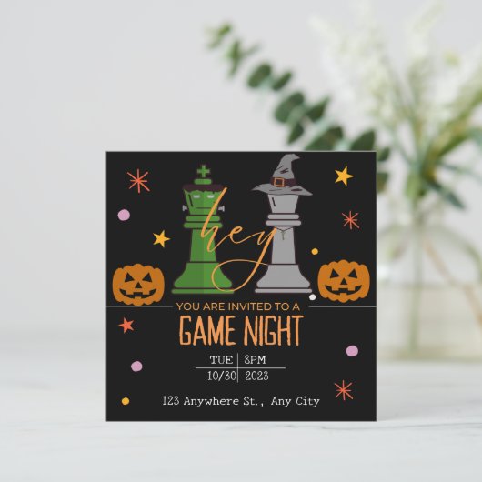 Invitation soirée jeu d'échecs halloween (Debout devant)