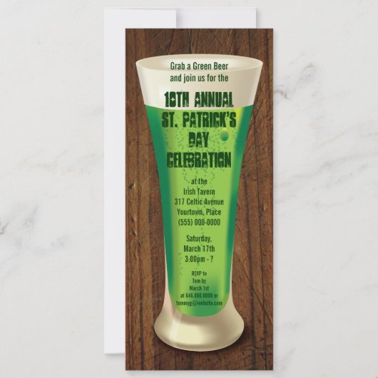 Invitation Soirée Jour de la Saint Patrick de la bière verte (Devant)