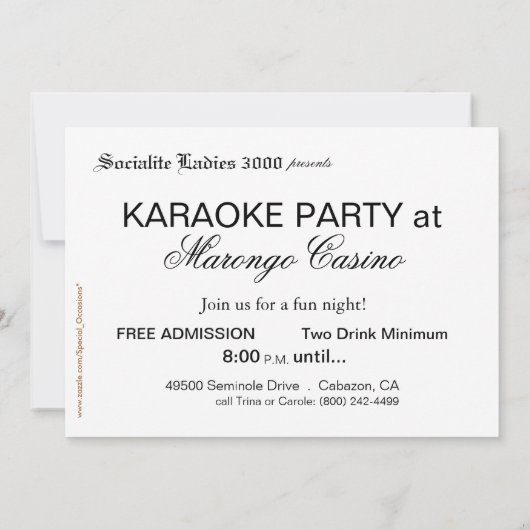 Invitation Soirée karaoké (Dos)