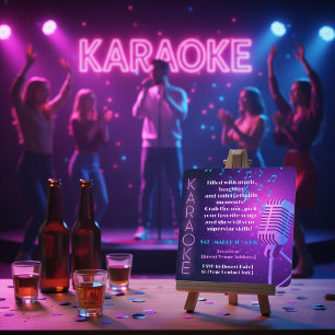 Invitation Soirée Karaoke avec Lumières Néon et Microphone