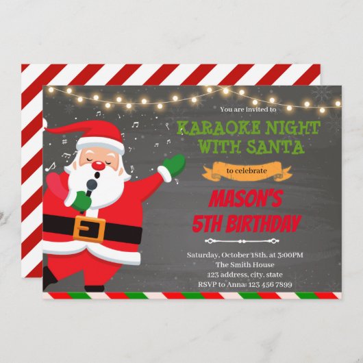 Invitation Soirée karaoke avec thème du Père Noël (Devant / Derrière)