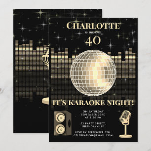 Invitation Soirée Karaoké Black Gold 40e Anniversaire Disco