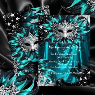 Invitation Soirée magique de masquerade à paillettes argentée