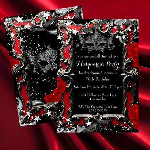 Invitation Soirée Magique Mascarade Red Stars Halloween