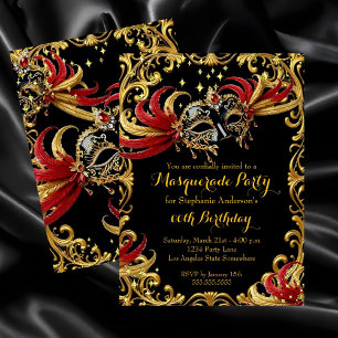 Invitation Soirée Magique Masquée Rouge Noir Or