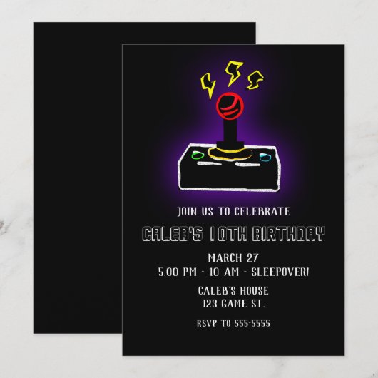Invitation Soirée Manette de jeu vidéo Retro Gamer (Devant / Derrière)