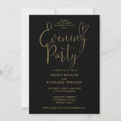 Invitation Soirée Mariage Black And Gold Heart Script (Devant)