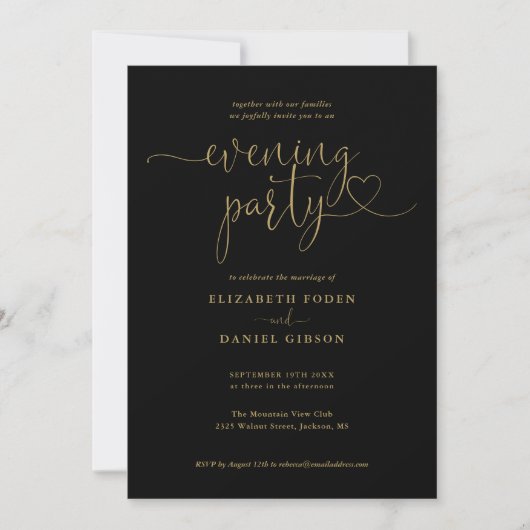 Invitation Soirée Mariage Black And Gold Script (Devant)