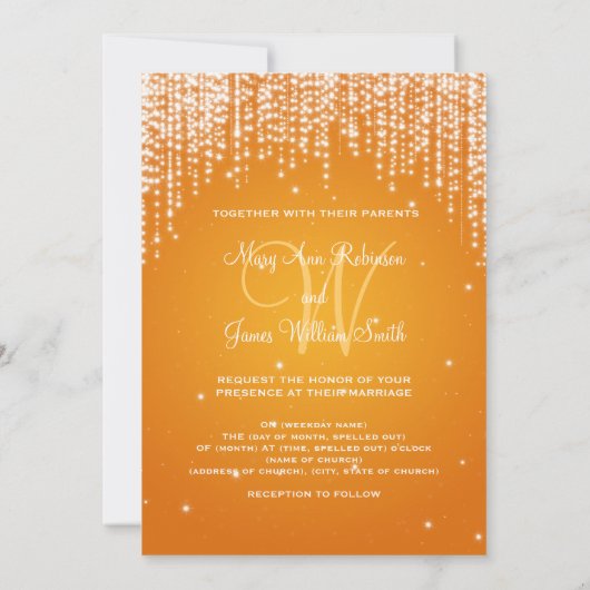 Invitation Soirée Mariage Élégante Dazzle Orange (Dos)
