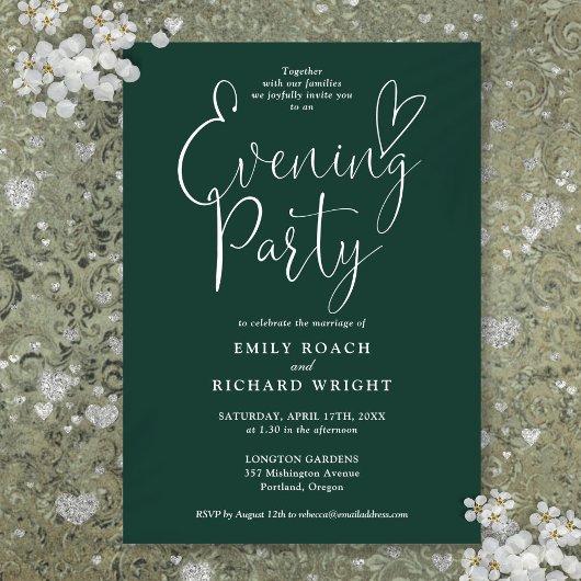 Invitation Soirée Mariage Emerald Green Script
