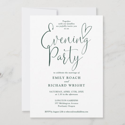 Invitation Soirée Mariage Emerald Green Script (Devant)