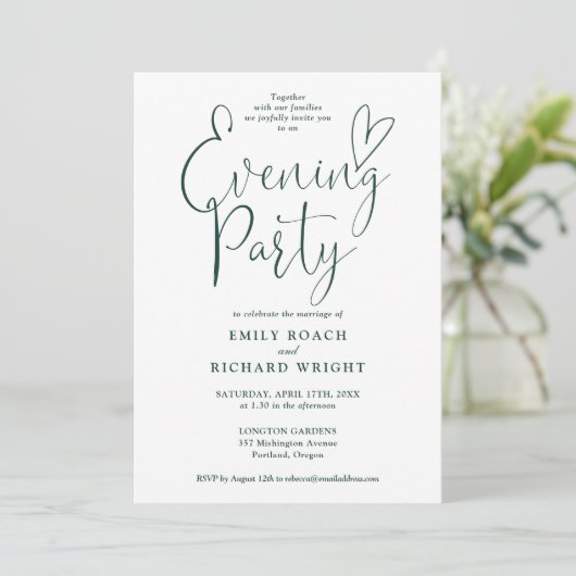 Invitation Soirée Mariage Emerald Green Script (Debout devant)